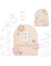 Baby Monthly Milestone Cards - Wooden Monthly Milestone Discs - Newborn Photography Props to Document Your Baby´s Growth - Baby Announcement Sign (AA Flower)