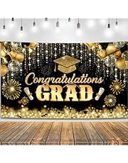 KatchOn, Congratulations Grad Banner - Large, 72x44 Inch | Glitter Black and Gold Graduation Backdrop, Graduation Decorations Class of 2024 | Congratulations Banner, 2024 Graduation Party Decorations