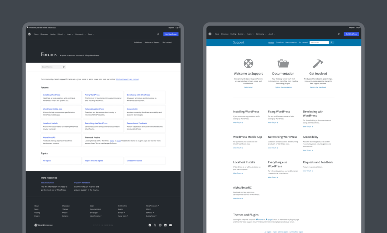 The updated homepage versus the current site.