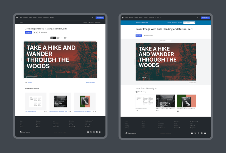 The updated single pattern layout versus the previous design.