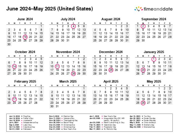 Calendar for 2024 in United States