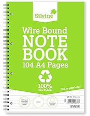 Silvine 104 Page A4 Everyday Recycled Wirebound Notebook, White, Ruled 8mm Feint