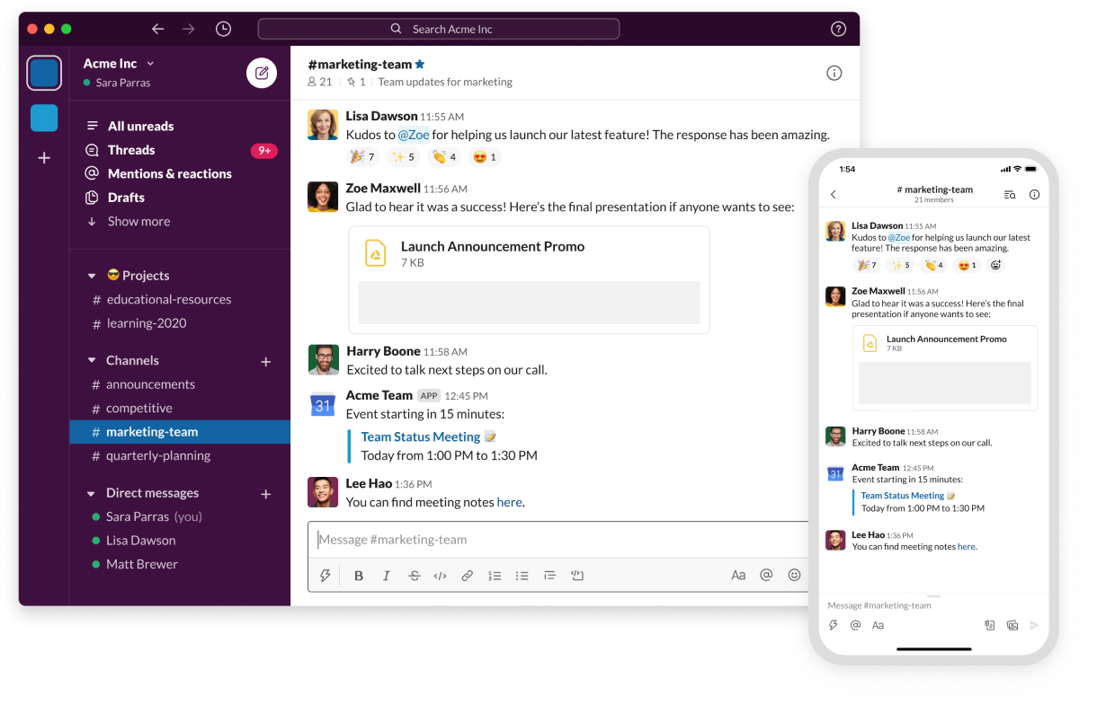 Slack the product user interface on desktop