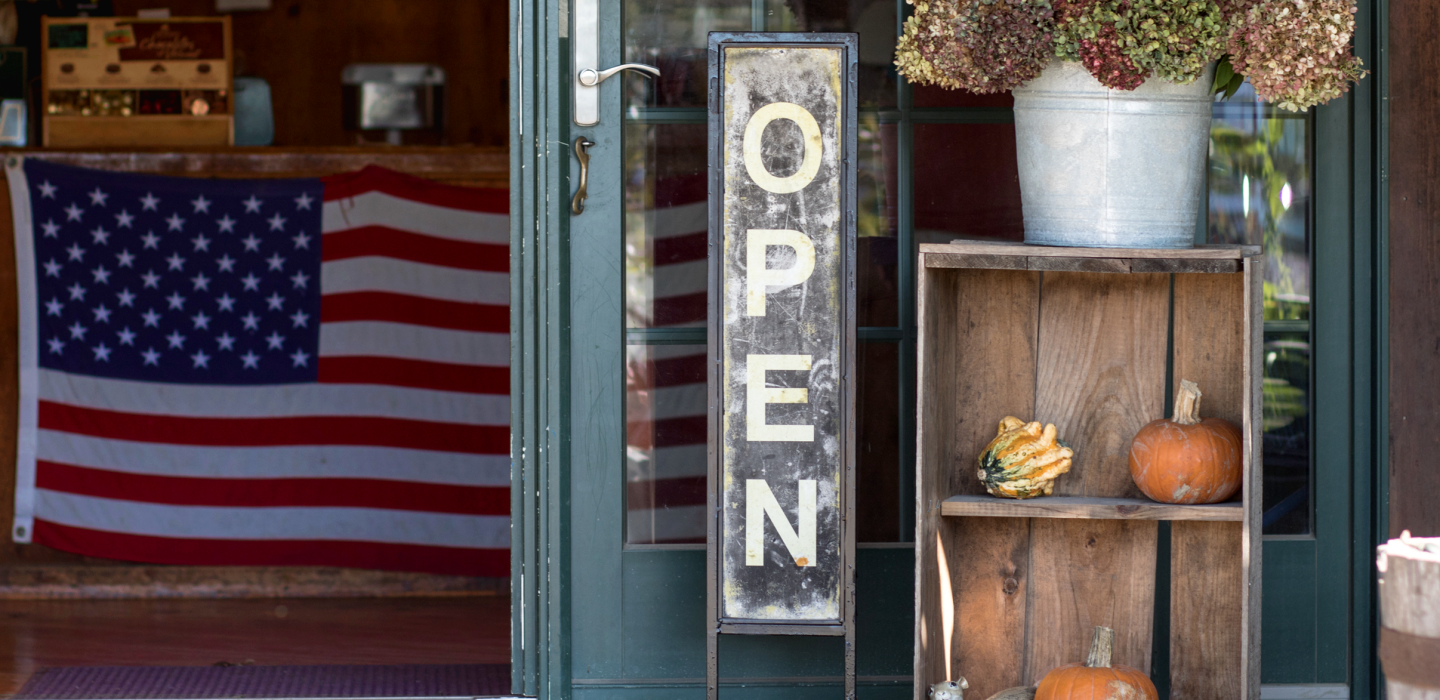 small business displaying USA flag