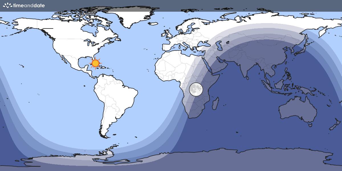 Map showing day and night parts of the world