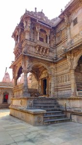 Hutheesing Jain temple in Ahmedabad, Gujarat. The temple blends the old Maru-Gujara temple architecture with new architectural elements of haveli in its design.
