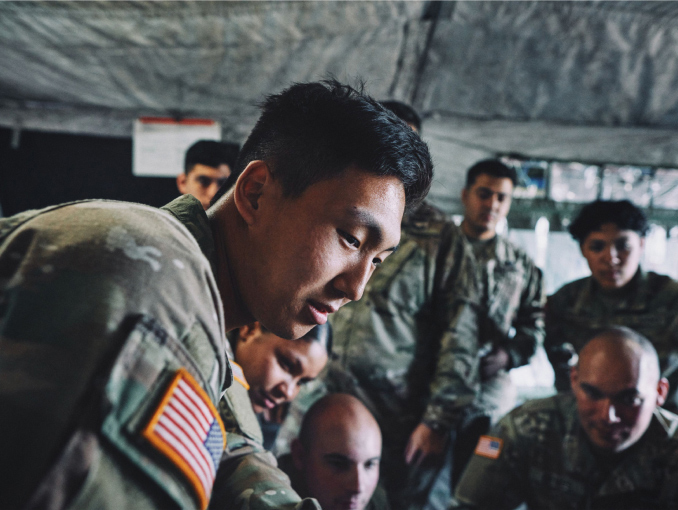 A group of Army Soldiers in a tent