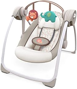 Ingenuity Soothe 'n Delight Compact Portable 6-Speed Plush Baby Swing with Music, Folds Easy, 0-9 Months 6-20 