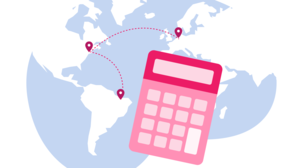 Illustration of world map and a calculator