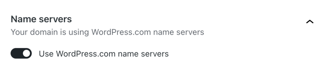 WordPress.com name servers in the ON positon.