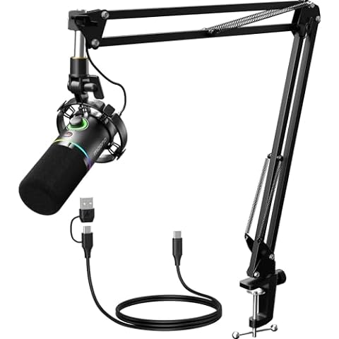 MAONO XLR/USB Dynamic Microphone Kit, RGB Podcast Mic with Software, Mute, Gain Knob, Volume Control, Boom Arm for Streaming, Gaming, Voice-Over, Recording-PD200XS Black