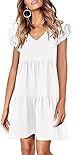 Zwurew Beach Dresses for Women 2024 Vacation V Neck Cute Ruffle Cap Sleeve Babydoll Dress Summer Dress Sundress White