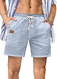 JMIERR 5 inch Inseam Shorts Men Casual Cotton Linen Drawstring Summer Beach Stretch Golf Dress Shorts with Pockets for Men Elastic Waist,XL,B Light Blue