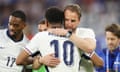 England celebrate after Harry Kane headed home their winner in the first minute of stoppage-time to complete a remarkable turnaround.