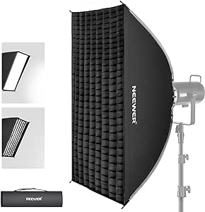 NEEWER 24&#34;x35&#34; Rectangular Softbox Quick Set up Folding Strip Soft Box Bowens Mount with Diffusers/Honeycomb Grid/Bag Compatible with Aputure 120d Godox SL60w NEEWER RGB CB60 and Other Lights, SF6090Q