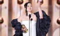 81st Golden Globe Awards<br>Lily Gladstone accepts the award for Best Performance by a Female Actor in a Motion Picture – Drama for "Killers of the Flower Moon" at the 81st Golden Globe Awards held at the Beverly Hilton Hotel in Beverly Hills, California, U.S. on January 7, 2024. Rich Polk/Golden Globes 2024/Handout via REUTERS THIS IMAGE HAS BEEN SUPPLIED BY A THIRD PARTY NO RESALES. NO ARCHIVES