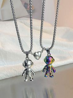 Silver Cute Collar    Pendant Necklaces Embellished   Jewelry Cute Bff Necklaces, Boyfriend Necklace, Couples Accessories, Bff Jewelry, Pretty Jewelry Necklaces, Edgy Jewelry, Heart Charm Necklace, Embellished Fashion, Friend Jewelry