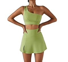 Women's Tennis Skirts Sport Bra Sets High Waisted Golf Skorts Skirt One Shoulder Sports Bra Running Workout Activewear