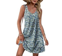 Womens Summer Dresses 2024 Loose V Neck Sleeveless Sundresses Swimsuit Coverup with Pockets Floral/Plain/Eyelet