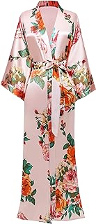 BABEYOND Kimono Robe Long Satin Floral Bridesmaid Wedding Bachelorette Party Robe