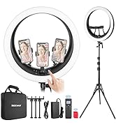 NEEWER Ring Light RP19H 19 inch with Stand and 3 Phone Holders, Upgraded 2.4G and Touch Control, ...
