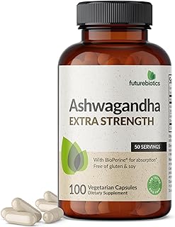 Futurebiotics Ashwagandha Extra Strength Stress & Mood Support with BioPerine - Non GMO Formula, 100 Vegetarian Capsules