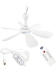 SCOOYEEES Silent USB Powered Ceiling Fan with Remote Control Timing 4 Speed, Quiet Small DC Plug in Ceiling Fan Hanging Fan for Camping Bed RV Tent Canopy Room