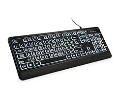 KOPJIPPOM Large Print Backlit Keyboard, Quiet USB Wired Computer Keyboard, Full Size Keyboard with White Illuminated LED Co…