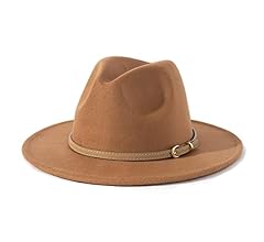 Women Classic Felt Fedora Wide Brim Hat with Belt Buckle