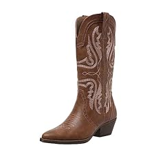 Cowboy Boots for Women Cowgirl Mid Calf Western Boots Embroidered Stitched Pointed Toe Chunky Block Heel Brown Red Black US…