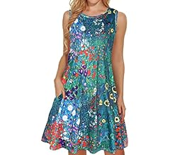 Summer Dresses for Women 2024 Casual Beach Sleeveless Floral Print Tank Loose Sundress with Pocket