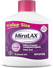MiraLAX Gentle Constipation Relief Laxative Powder, Stool Softener with PEG 3350, Works Naturally with Water in Your Body, No