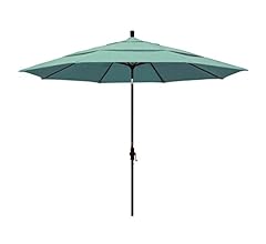 California Umbrella 11' Round Aluminum Market Umbrella, Crank Lift, Collar Tilt, Bronze Pole, Sunbrella Spectrum Mist