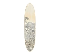 Creative Co-Op Coastal Decorative Surfboard Wall Décor for Living Room; Contemporary Wave Design Overlaid On Light Natural …