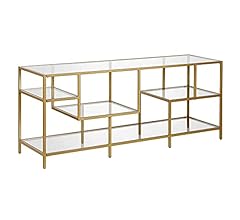 Deveraux Rectangular TV Stand with Glass Shelves for TV's up to 65" in Brass