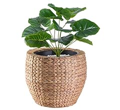 Vintiquewise Water Hyacinth Round Floor Planter with Metal Pot (Large)