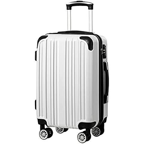 Coolife Luggage Expandable(only 28") Suitcase PC+ABS Spinner 20in 24in 28in Carry on (white grid new, S(20in)_carry on)