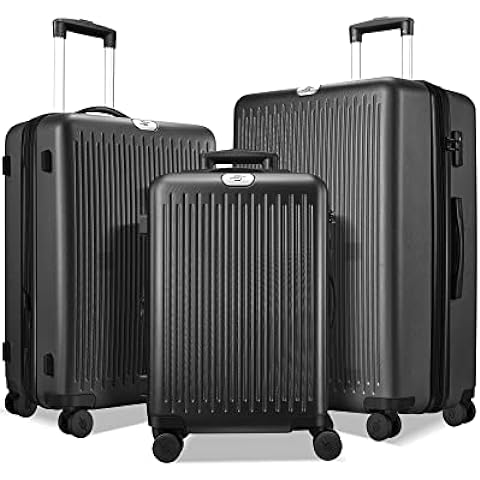 3 Piece Luggage Sets Expandable, Hardshell Travel Suitcase with Double Spinner Wheels and TSA Lock, (Black)