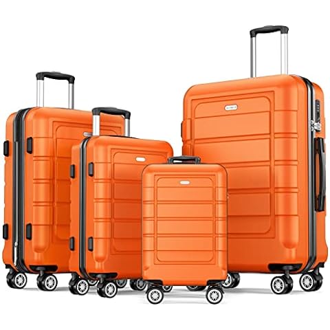 SHOWKOO Luggage Sets Expandable PC+ABS Durable Suitcase Sets Double Wheels TSA Lock 4 Piece Luggage Set Orange