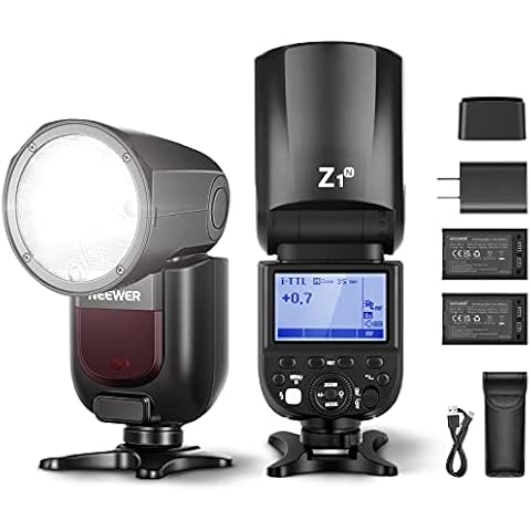 NEEWER Z1-N TTL Round Head Speedlite Flash Kit for Nikon Camera, 76Ws 2.4G 1/8000s HSS Speedlight with Modeling Lamp, Two 2600mAh Lithium Battery and USB Charger, 480 Full Power Shots, 1.5s Recycling