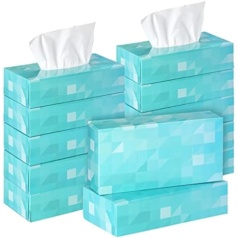 12 Packs 1560 Sheets Soft Facial Tissues Box 2 Ply 130 Sheets Per Box Facial Tissues Bulk Household Facial Tissues Fit for Bathroom Kitchen Office School Car Home Use(Single)