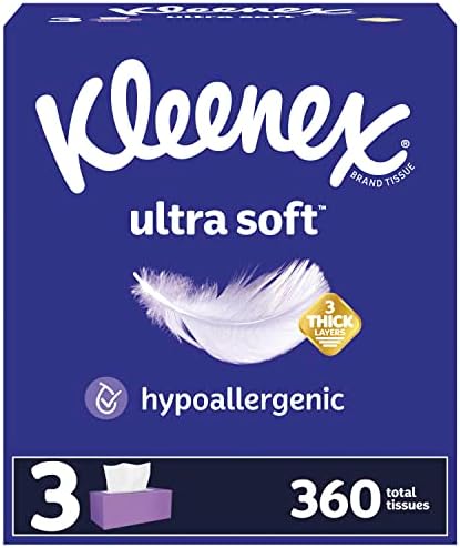 Kleenex Ultra Soft Facial Tissues, 3 Flat Boxes, 120 Tissues per Box, 3-Ply (360 Total Tissues), Packaging May Vary