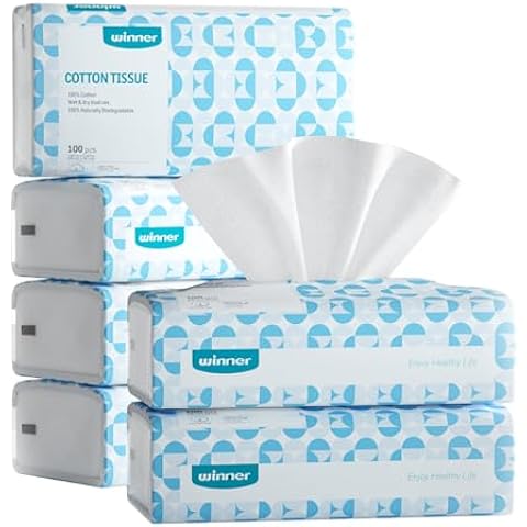 Winner Soft Face Towels - 100% USA Cotton Dry Wipes, 600 Count Unscented Cotton Tissues for Sensitive Skin, OEKO-TEX Certified Face Towelettes Disposable, Makeup Remover Facial Towels, 6 Pack