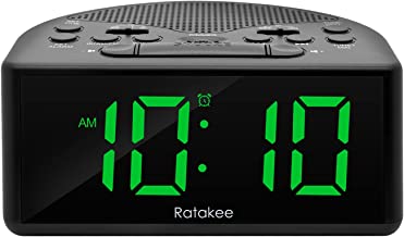 Ratakee Digital Alarm Clock Radio for Bedroom with AM/FM Radio, Earphone Port, Easy to Read 1.4” LED Digits, Preset, Sleep...