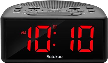 Ratakee Digital Alarm Clock Radio, AM/FM Radio with Preset and Sleep Timer- 1.4” LED Digits with Dimmer, Battery/Outlet Po...