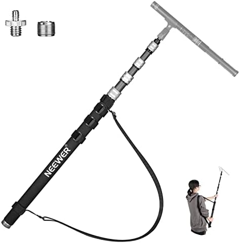 NEEWER Upgraded Microphone Boom Pole, 9.8ft/300cm Telescopic Carbon Fiber Mic Boom Arm with 5 Sections, 1/4” 3/8” 5/8” Screw Adapters, Cable Straps, Shoulder Strap & Storage Bag, MS-300C