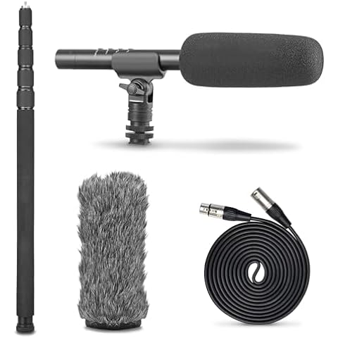 Movo Boom Mic Bundle - Shotgun Microphone with XLR Cables - Boom Pole with Built-in XLR Microphone Cable and 9.8' Telescoping Extension - 62" XLR Shotgun Mic Cable and Pro Video Equipment