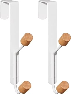 HYMIKO Over The Door Hooks,2 Packs Sturdy Metal Over Door Wooden Hooks Organizer Rack for Hanging Coats Hats Robes Towels,...