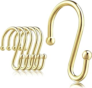 BellRhein Shower Curtain Hooks Rings, 12 Pack Metal S Hooks Rust Proof for Hanging Bathroom Shower Curtain Liner/Outer Cur...