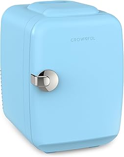 CROWNFUL Mini Fridge, 4 Liter/6 Can Portable Cooler and Warmer Personal Fridge for Skin Care, Cosmetics, Food,Great for Be...